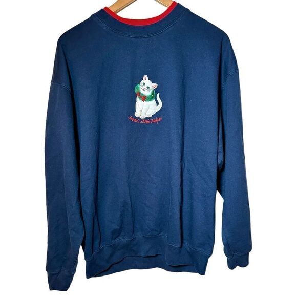 Vintage 90s M&C Sportswear Santas Little Helper Cat Granny Sweatshirt Women’s 1X - Picture 1 of 4